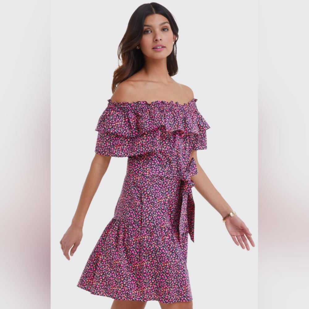 Draper James Sawyer Ditsy Poppy Off-the-Shoulder Dress XXL Ruffled Tie Waist